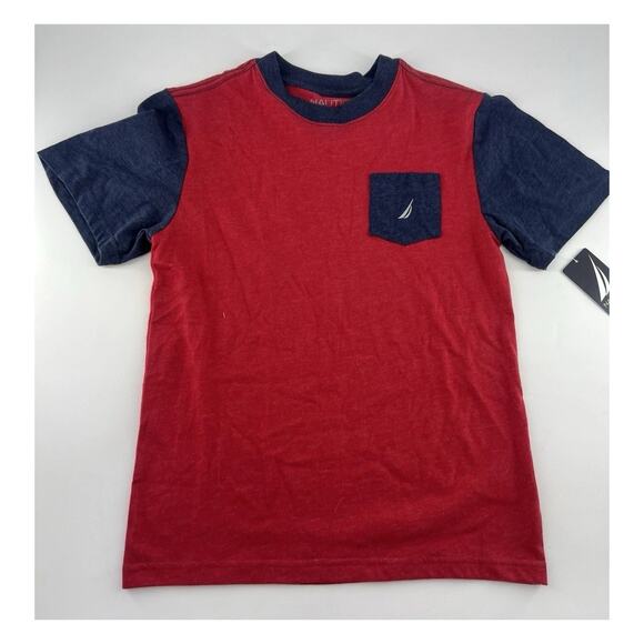 Nautica Other - Nautica Boys' Crew Neck Solid Shirt Blue Red Size Medium 10/12 Short Sleeve New